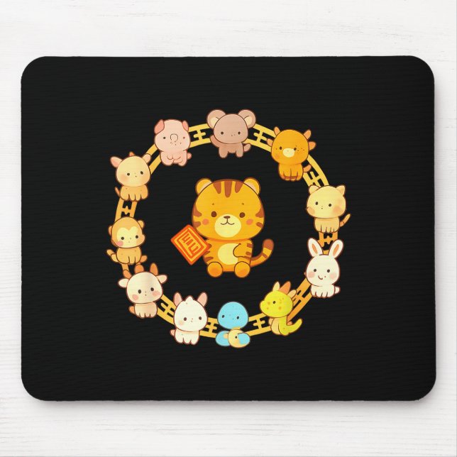 Happy Lunar New Year Animals 12 Chinese Zodiac Sig Mousepad (Vorne)