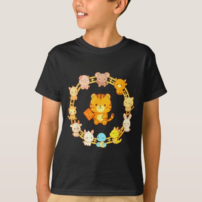 Happy Lunar New Year Animals 12 Chinese Zodiac Sig T-Shirt (Vorderseite)