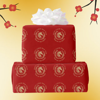 Happy Lunar New Year of the Horse Wreath Flowers Geschenkpapier