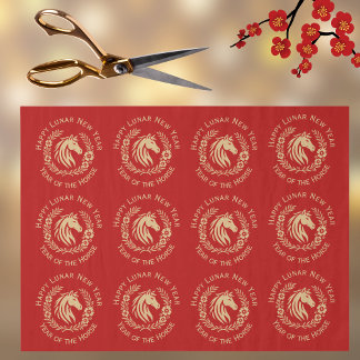 Happy Lunar New Year of the Horse Wreath Flowers Seidenpapier