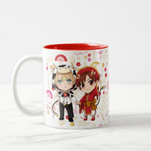 Happy Lunar New Year Ox Storie & Valentine Zweifarbige Tasse