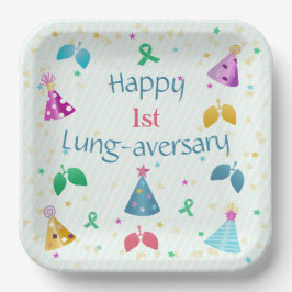 Happy Lung-Aversary Green Stripe Party Pappteller