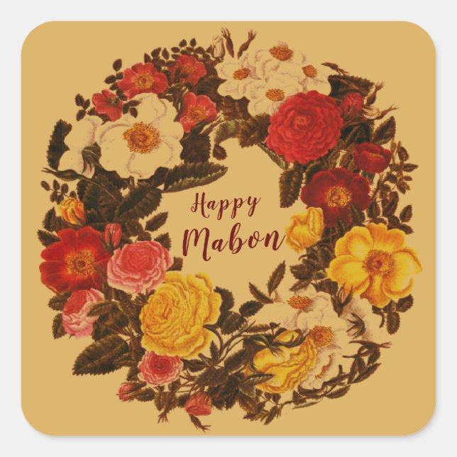 Happy Mabon Herbst Equinox Gezeter gegen Fall Gold Quadratischer Aufkleber (Vorderseite)
