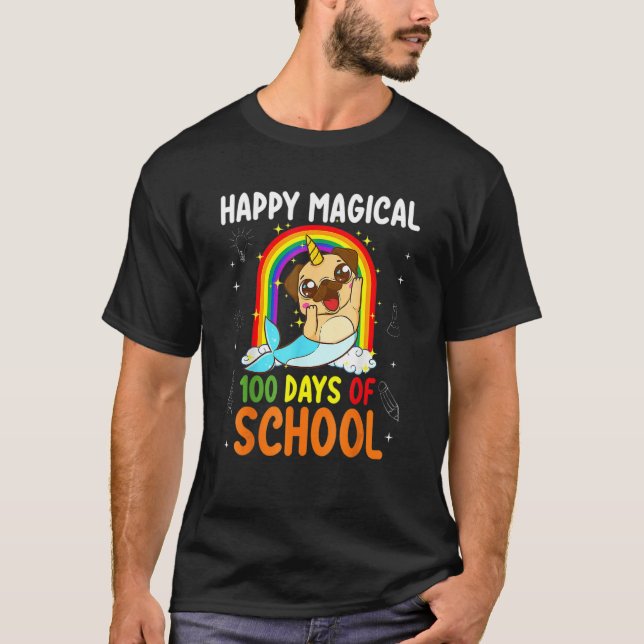 Happy Magical 100 Days Of School Unicorn Funny Stu T-Shirt (Vorderseite)
