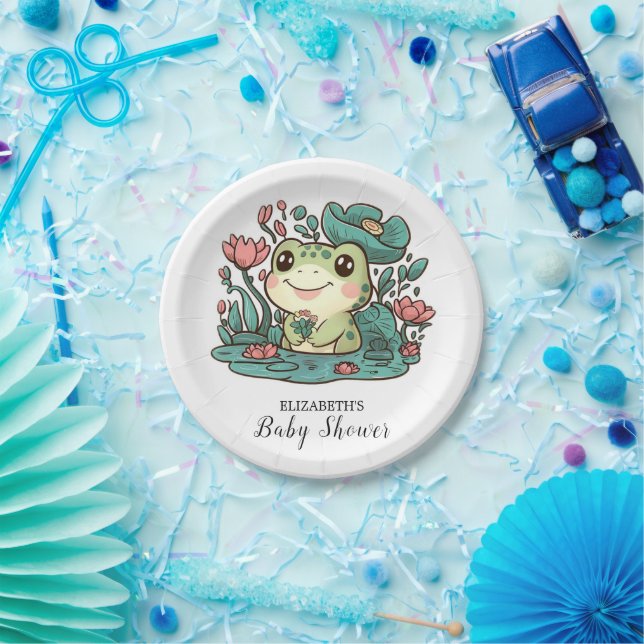 Happy Magical Frog Baby Shower Pappteller (Party)