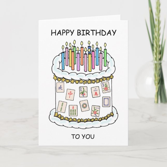 Happy Mahjong Birthday Cake und Candles Karte (Vorderseite)