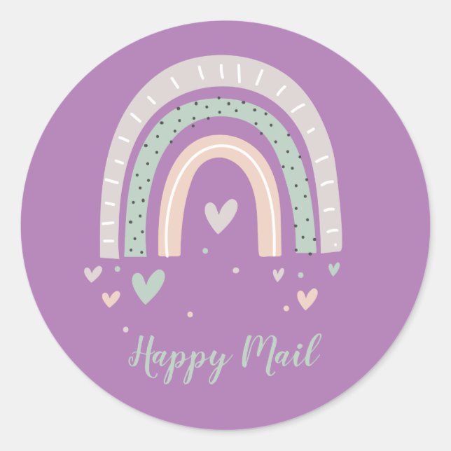 Happy Mail Lila Rainbow & Hearts Umschlag Aufklebe Runder Aufkleber (Vorderseite)