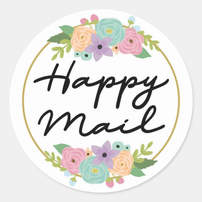 Happy Mail Sticker - Blumendesign!! (Vorderseite)