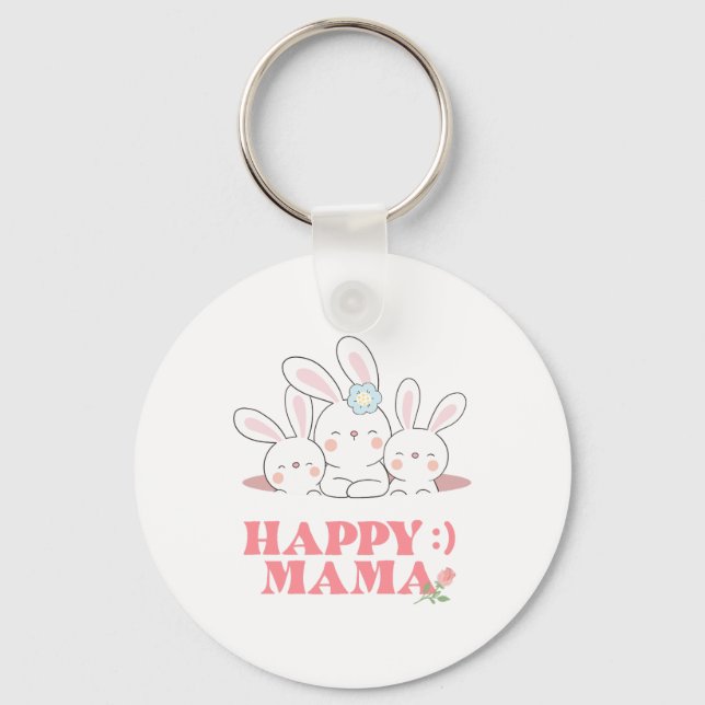 Happy Mama Bunny Rabbit Schlüsselanhänger (Vorderseite)
