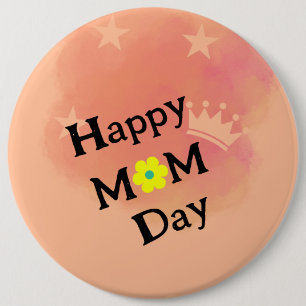 Happy Mama Day Peach Retro Aquarell Button