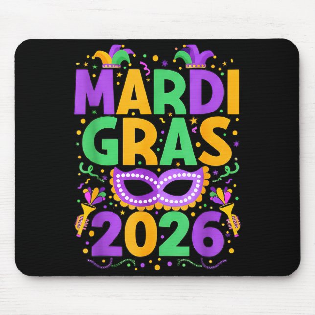 Happy Mardi Gras 2026 Costume New Orleans Matching Mousepad (Vorne)