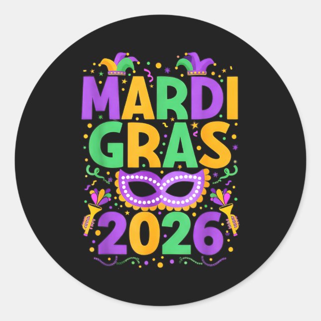 Happy Mardi Gras 2026 Costume New Orleans Matching Runder Aufkleber (Vorderseite)