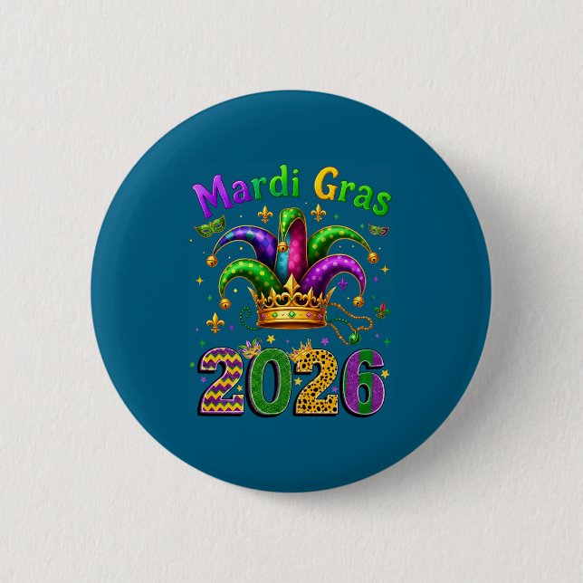 Happy Mardi Gras 2026 Jester Hat Men Women Kid Car Button (Vorderseite)