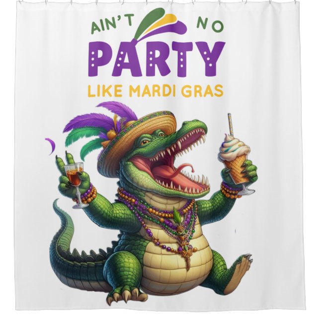 Happy Mardi Gras Alligator Duschvorhang (Vorderseite)