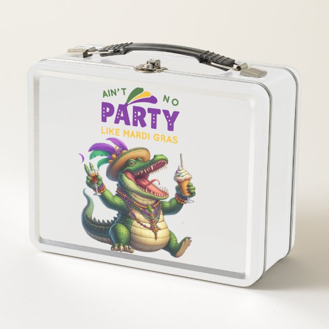 Happy Mardi Gras Alligator Metall Brotdose (Vorderseite)