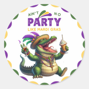 Happy Mardi Gras Alligator Runder Aufkleber