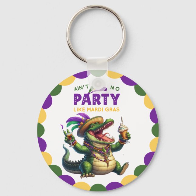 Happy Mardi Gras Alligator Schlüsselanhänger (Vorderseite)