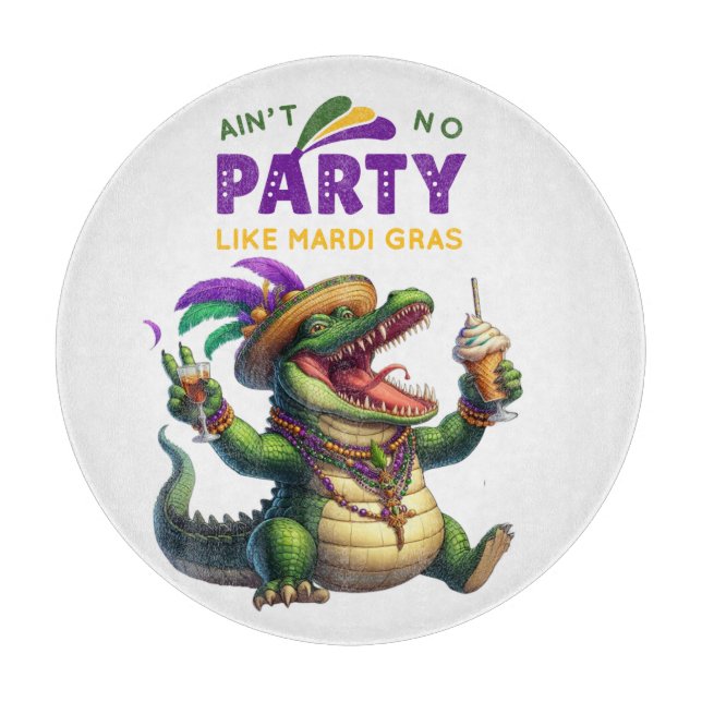 Happy Mardi Gras Alligator Schneidebrett (Vorderseite)