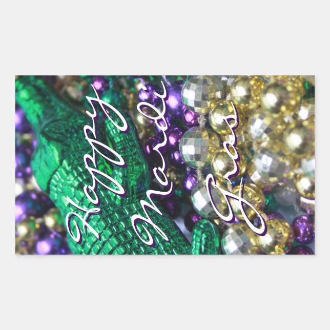 Happy Mardi Gras Bead Throws Custom Gator Decals Rechteckiger Aufkleber (Vorderseite)