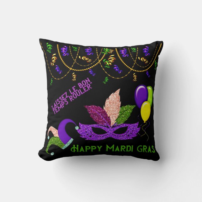 Happy Mardi Gras Beads Mask Celebration Kissen (Vorderseite)