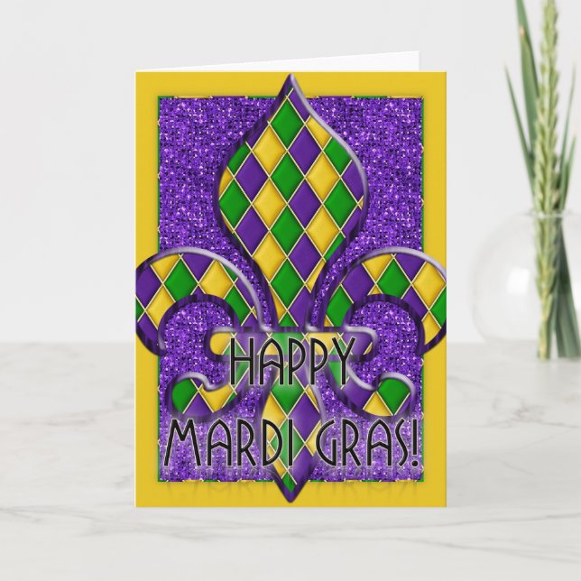 Happy Mardi Gras Fleur Design Grußkarte d1 Karte (Vorderseite)