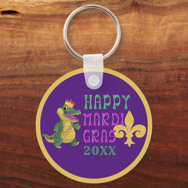 Happy Mardi Gras Gator King Schlüsselanhänger (Vorderseite)
