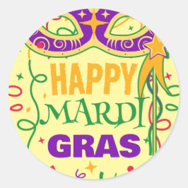 Happy Mardi Gras gelb Runder Aufkleber