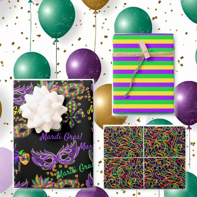 Happy Mardi Gras Masken Beads 3 Koordination Geschenkpapier Set (Von Creator hochgeladen)
