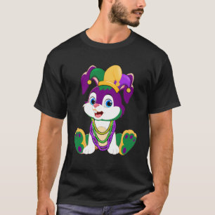Happy Mardi Gras Niedlich Bunny Wearing Beads Jest T-Shirt