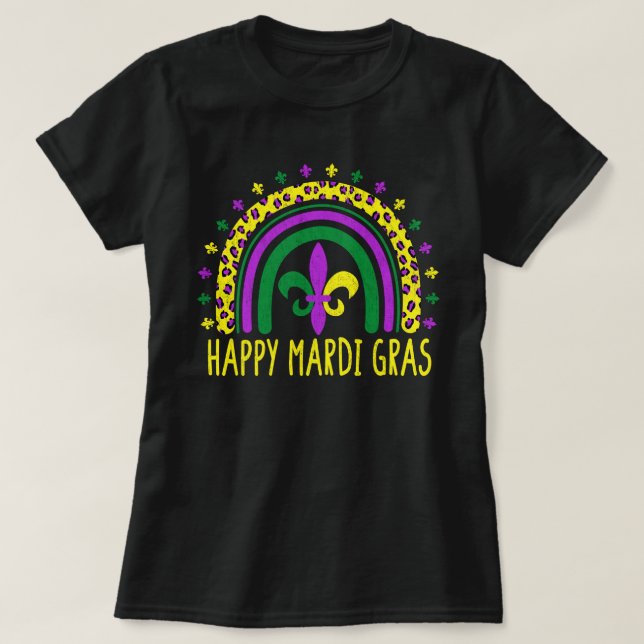 Happy Mardi Gras Niedlich Leopard Rainbow T-Shirt (Design vorne)