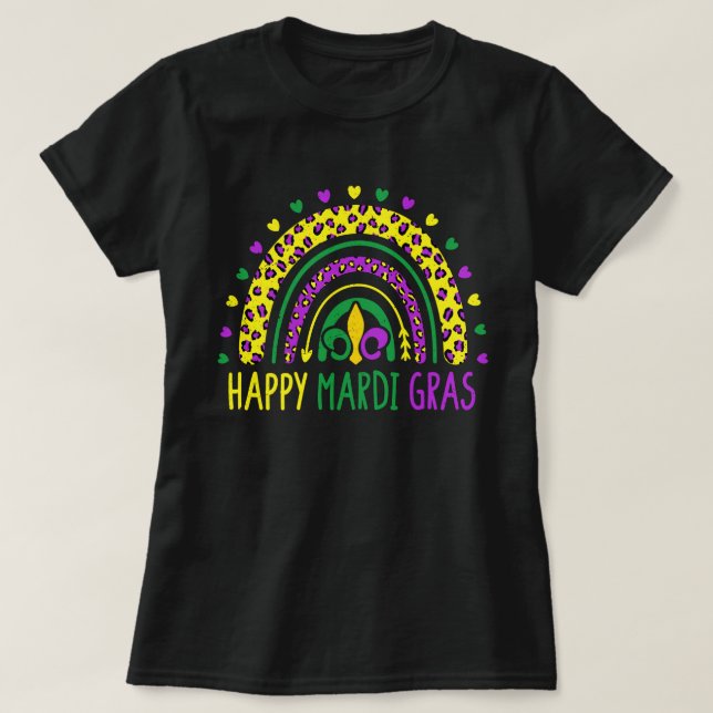 Happy Mardi Gras Niedlich Leopard Rainbow T-Shirt (Design vorne)