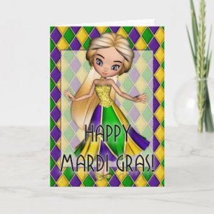 Happy Mardi Gras Party Girl Grußkarte Karte