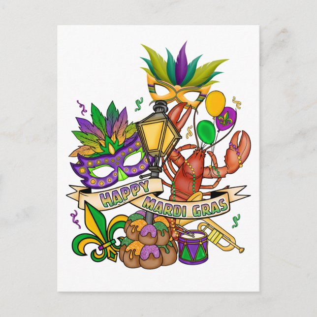 Happy Mardi Gras Postcard Postkarte (Vorderseite)