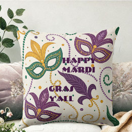 Happy Mardi Gras Y'All maskiert Lilie Beads Kissen
