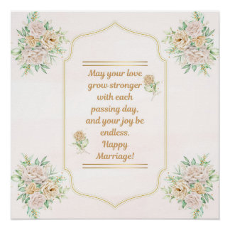 Happy Marriage-Elegant Wedding Poster with Floral