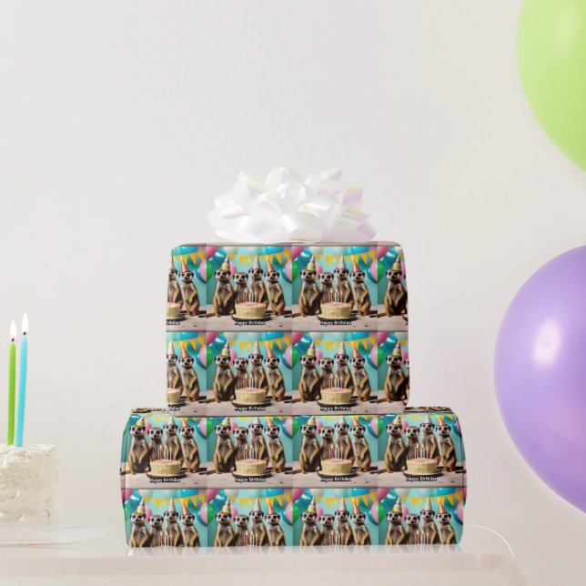 Happy Meerkat Birthday, Geschenkpapier (Partygeschenke)