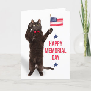 Happy Memorial Day Cat mit Flag Saluting Feiertagskarte