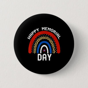 Happy Memorial Day Rainbow Leopard American Flag Button