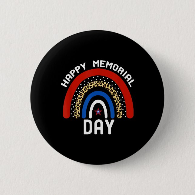 Happy Memorial Day Rainbow Leopard American Flag Button (Vorderseite)