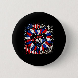 Happy Memorial Day Sun Blume Leopard USA Button