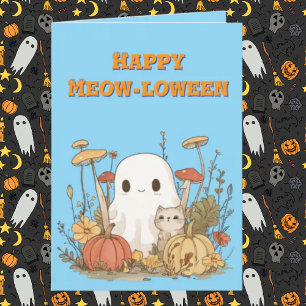 Happy Meow Loween Cat Ghost photo cartes Halloween