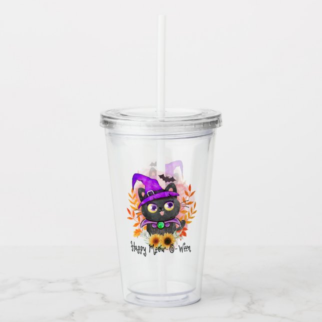 Happy Meow-o-ween - Black Hexenkatze Acryltrinkbecher (Vorderseite)