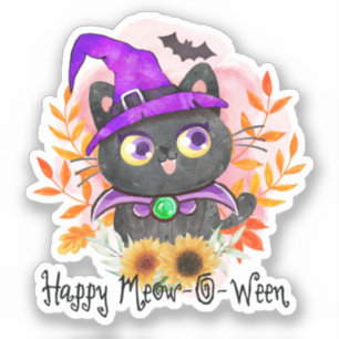 Happy Meow-o-ween - Black Hexenkatze Aufkleber