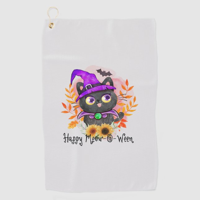 Happy Meow-o-ween - Black Hexenkatze Golfhandtuch (Vorderseite)