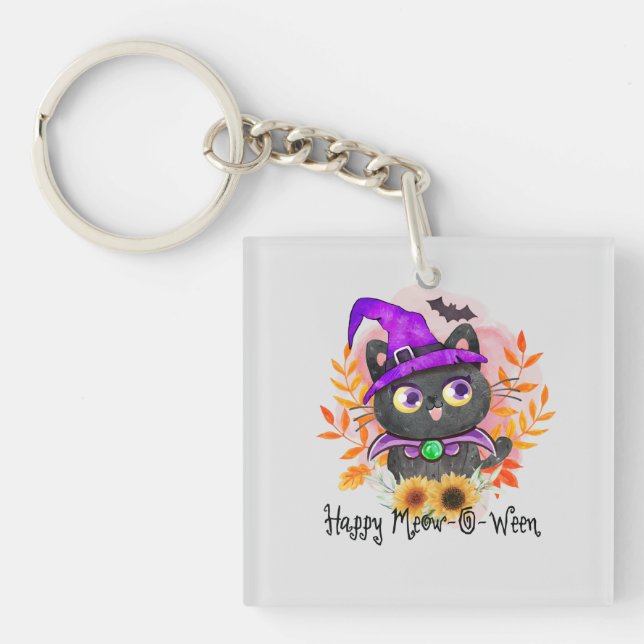 Happy Meow-o-ween - Black Hexenkatze Schlüsselanhänger (Vorderseite)