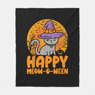 Happy Meow O Ween Pumpkin Cat Witwe Full Moon Hall Fleecedecke