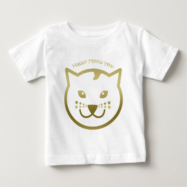 Happy Meow Year - Benutzerdefinierte Hintergrundfa Baby T-shirt (Vorderseite)