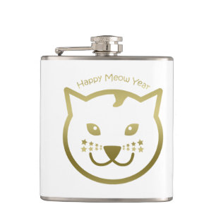 Happy Meow Year - Benutzerdefinierte Hintergrundfa Flachmann