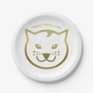 Happy Meow Year - Benutzerdefinierte Hintergrundfa Pappteller