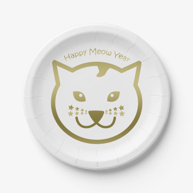 Happy Meow Year - Benutzerdefinierte Hintergrundfa Pappteller (Vorderseite)